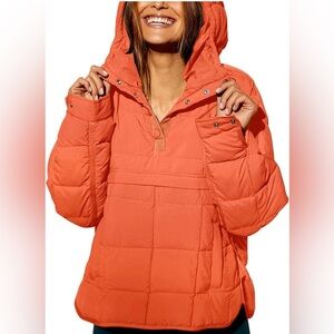 Orange quilted jacket with hood